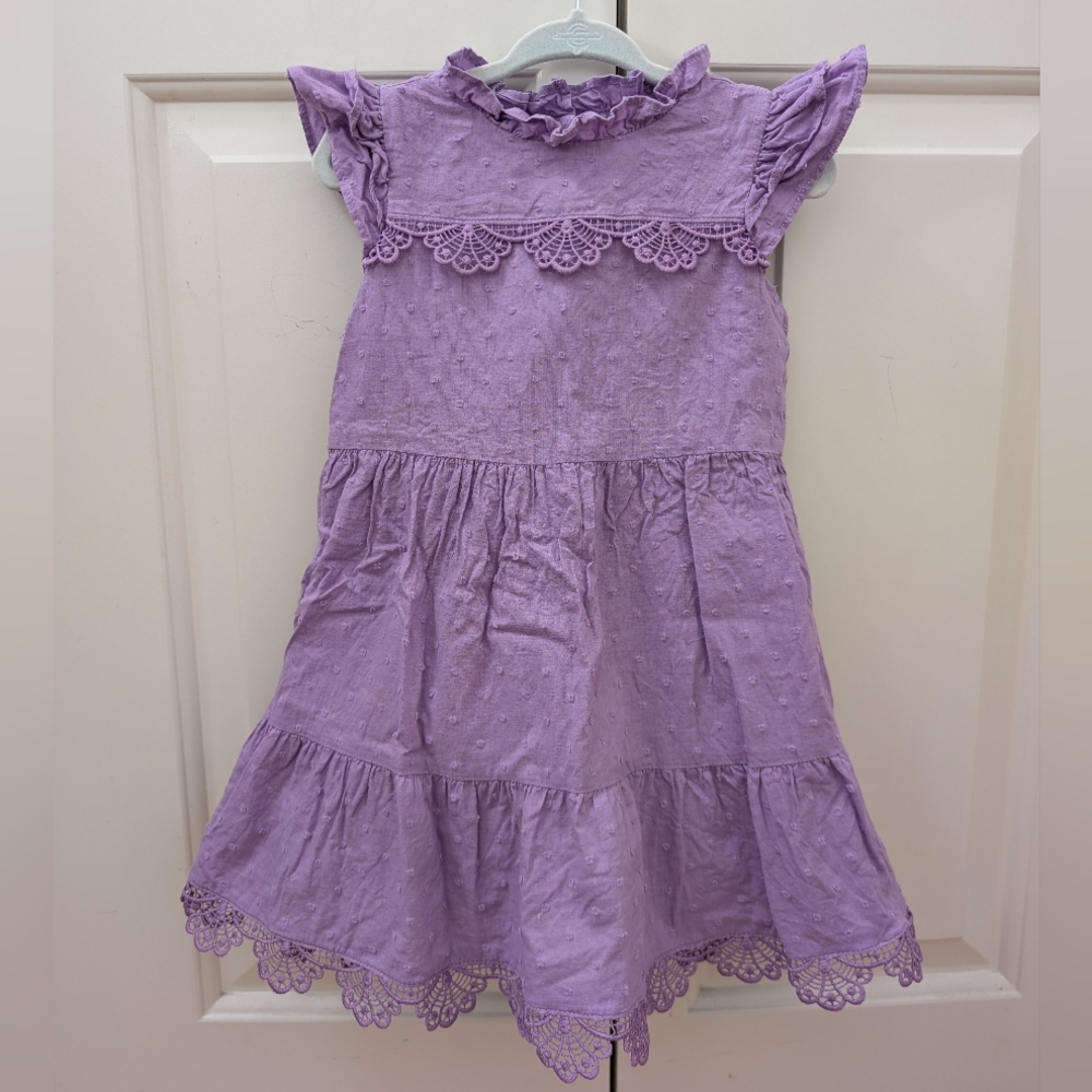 Lilac Ruffle Cap-Sleeve Kids Dress